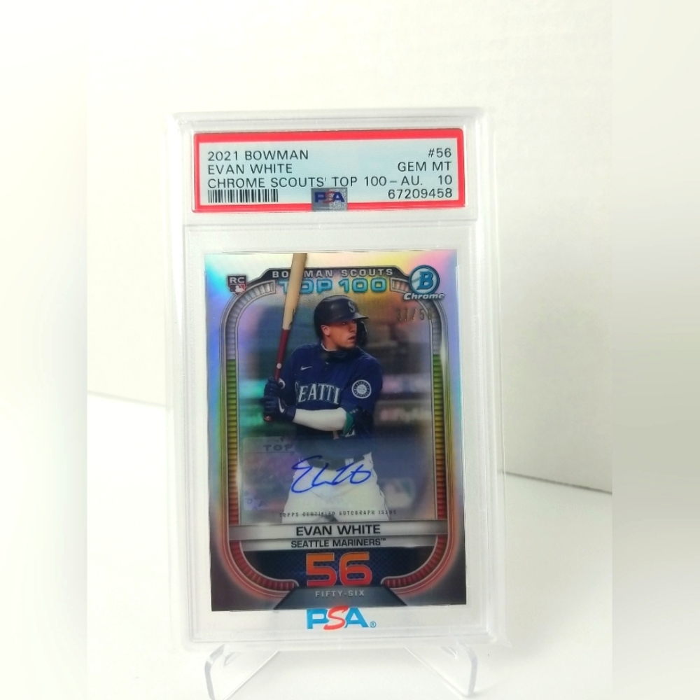 2021 Bowman Chrome Evan White RC Auto Scouts Top 100 #56 PSA 10 GEM MINT